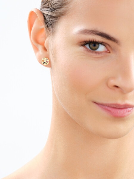 Gold-Plated Brass, Gold-Plated Silver Earrings with Cubic Zirconia