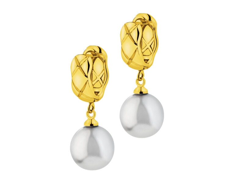 Gold-Plated Brass, Gold-Plated Silver Dangling Earring with Synthetic Pearl