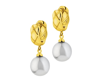 Gold-Plated Brass, Gold-Plated Silver Dangling Earring with Synthetic Pearl