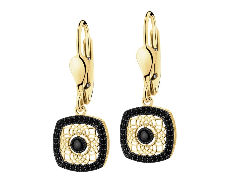 585 Yellow Gold/Black Rhodium Dangling Earring with Cubic Zirconia