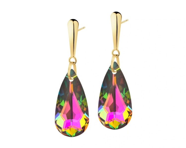 8 K Yellow Gold Dangling Earring with Synthetic Crystal