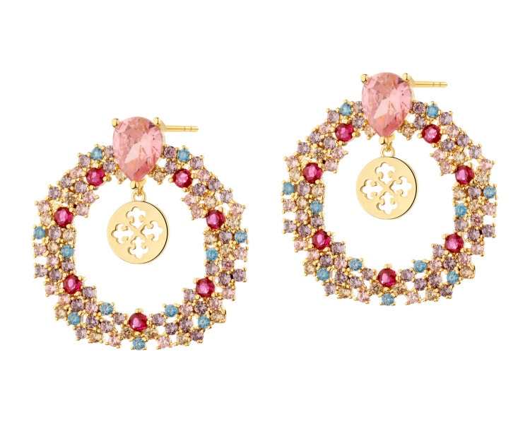 Gold-Plated Brass Dangling Earring with Cubic Zirconia