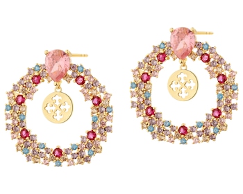 Gold-Plated Brass Dangling Earring with Cubic Zirconia