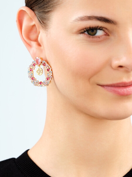 Gold-Plated Brass Dangling Earring with Cubic Zirconia