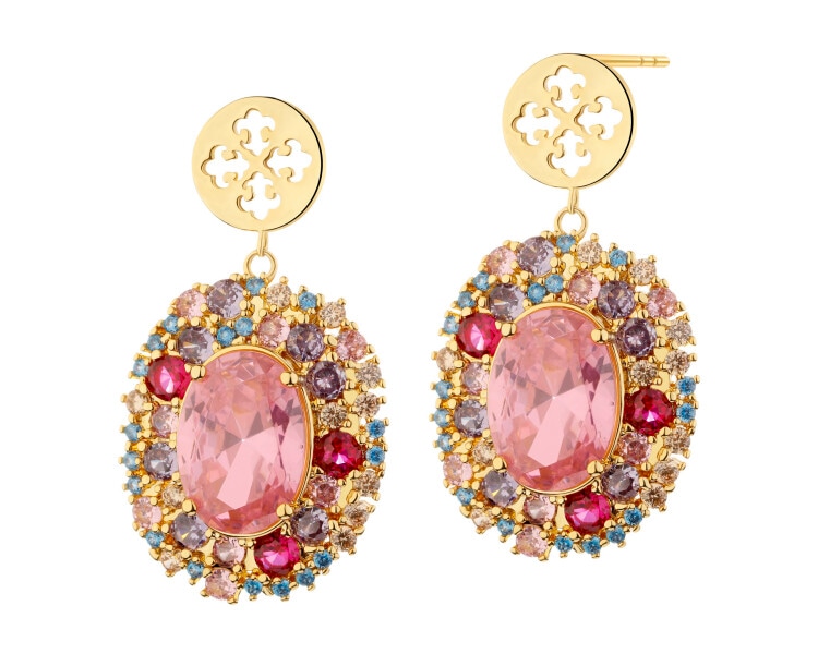 Gold-Plated Brass, Gold-Plated Silver Dangling Earring with Cubic Zirconia