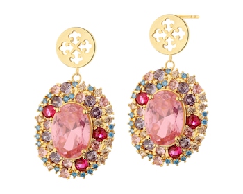 Gold-Plated Brass, Gold-Plated Silver Dangling Earring with Cubic Zirconia