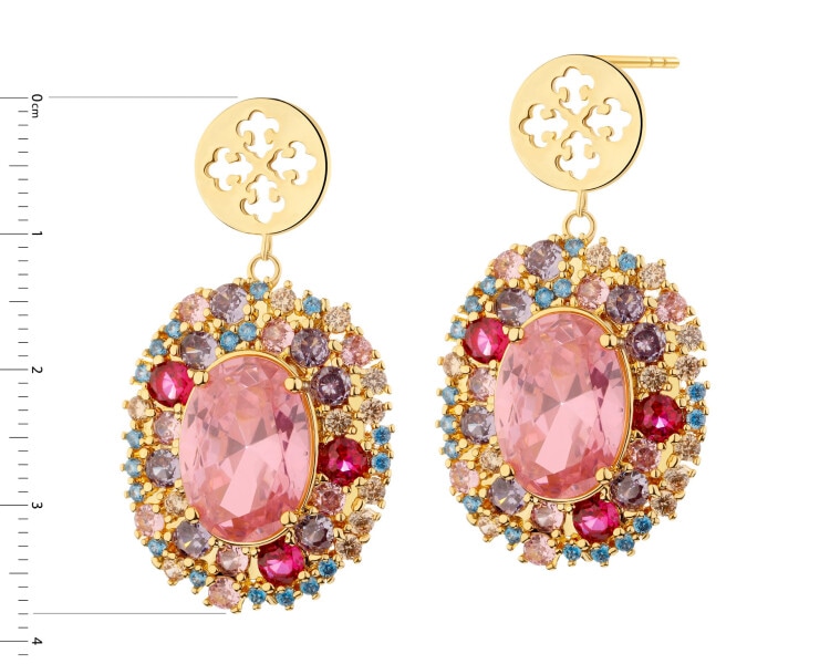 Gold-Plated Brass, Gold-Plated Silver Dangling Earring with Cubic Zirconia