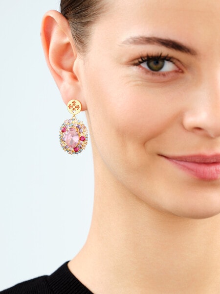 Gold-Plated Brass, Gold-Plated Silver Dangling Earring with Cubic Zirconia