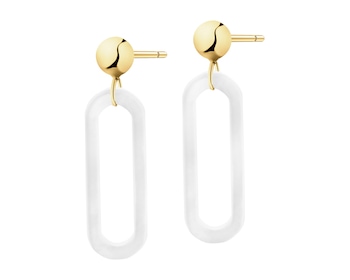 9 K Yellow Gold Dangling Earring with Mother Of Pearl