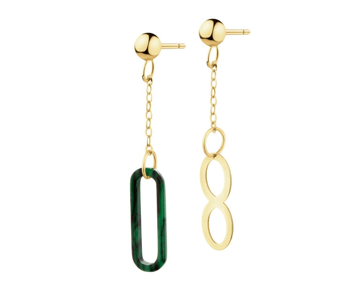 9 K Yellow Gold Dangling Earring with Synthetic Malachite