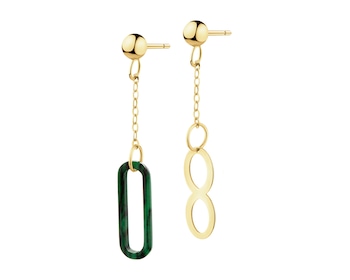 9 K Yellow Gold Dangling Earring with Synthetic Malachite