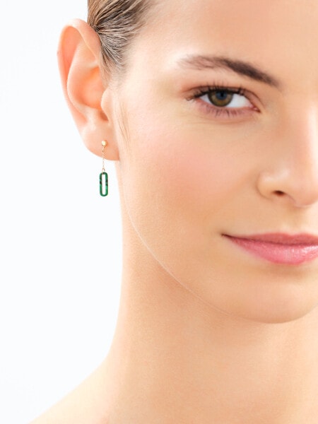 9 K Yellow Gold Dangling Earring with Synthetic Malachite