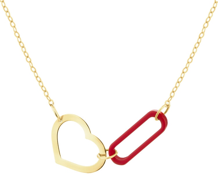 9 K Yellow Gold Necklace with Synthetic Coral