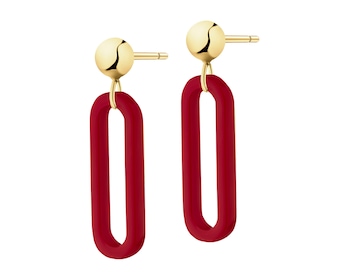 9 K Yellow Gold Dangling Earring with Synthetic Coral