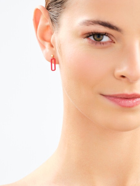 9 K Yellow Gold Dangling Earring with Synthetic Coral