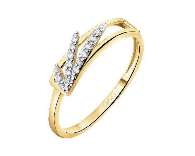 8 K Rhodium-Plated Yellow Gold Ring with Cubic Zirconia