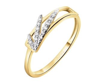 8 K Rhodium-Plated Yellow Gold Ring with Cubic Zirconia