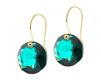 14 K Yellow Gold Dangling Earring with Synthetic Crystal