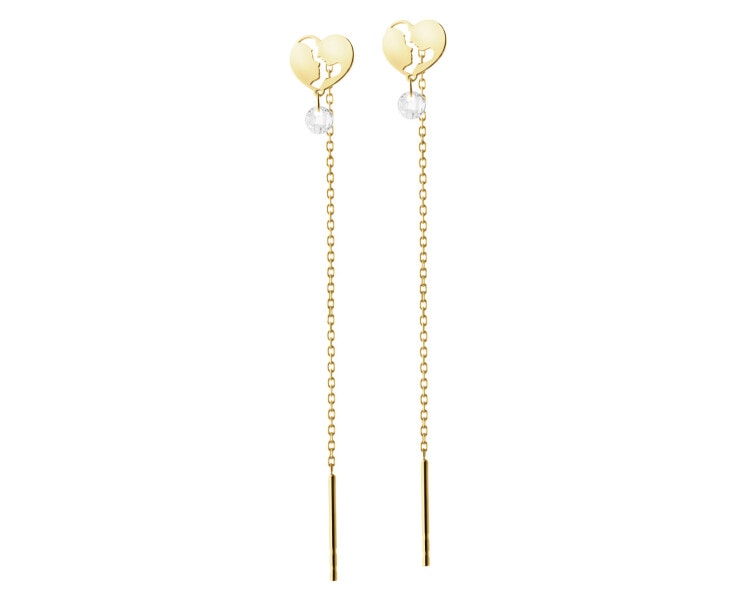 8 K Yellow Gold Dangling Earring with Cubic Zirconia