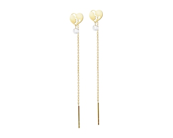 8 K Yellow Gold Dangling Earring with Cubic Zirconia