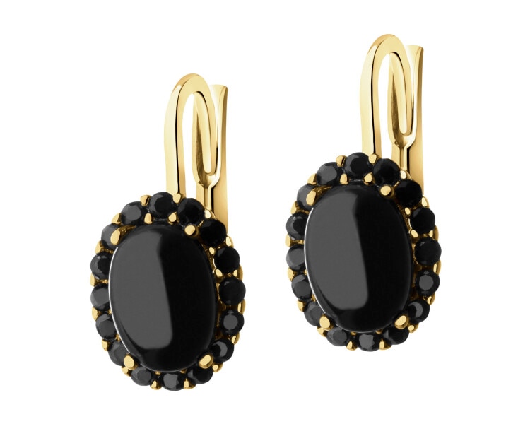 14 K Yellow Gold Dangling Earring with Synthetic Onyx