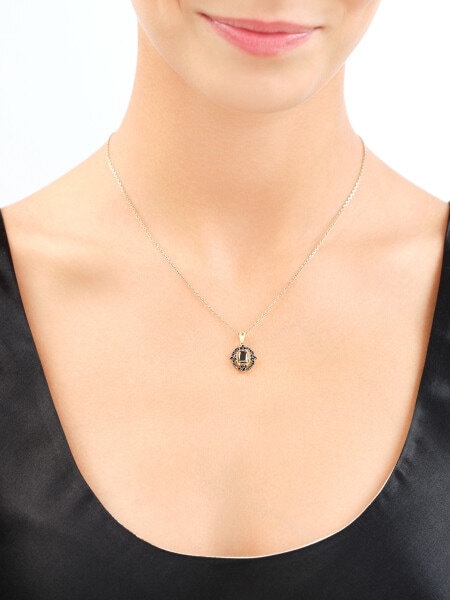 585 Yellow Gold/Black Rhodium Pendant with Cubic Zirconia