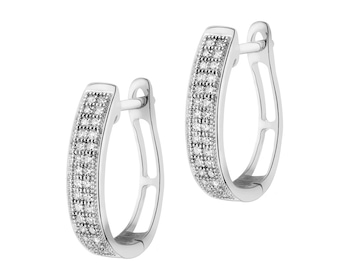 14 K Rhodium-Plated White Gold Hoop Earring with Diamonds - 0,19 ct - fineness 14 K