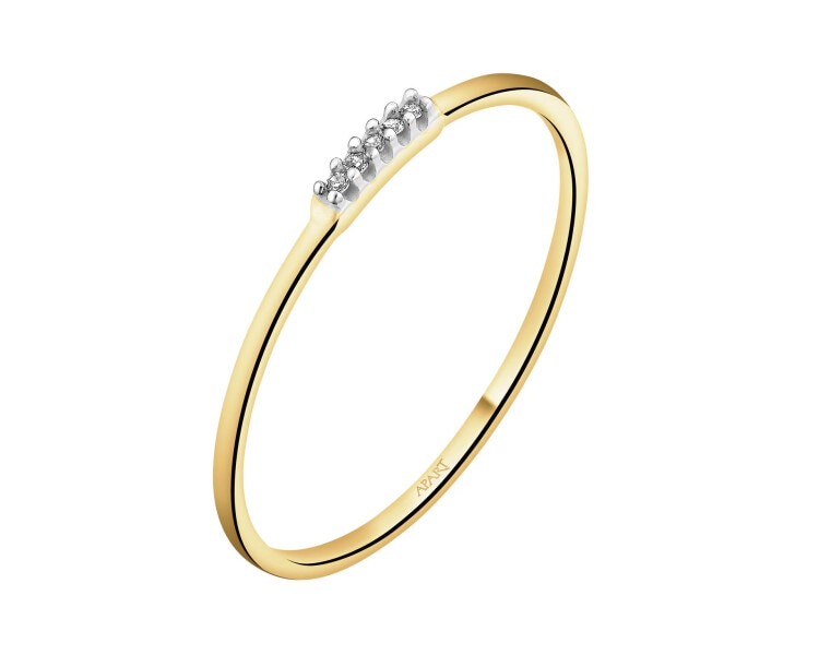 9 K Rhodium-Plated Yellow Gold Ring with Diamonds - 0,01 ct - fineness 14 K