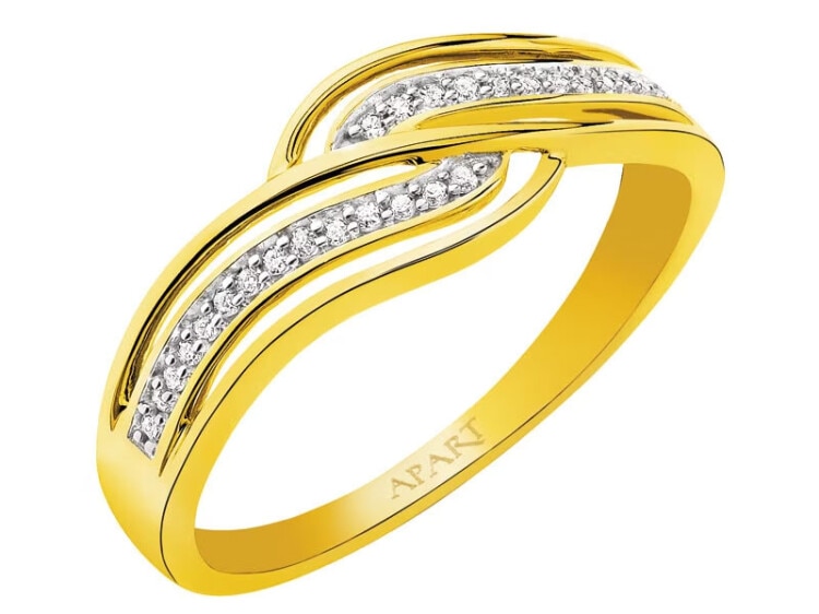 Yellow gold ring with diamonds - 0,08 ct - fineness 14 K