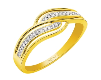 Yellow gold ring with diamonds - 0,08 ct - fineness 14 K