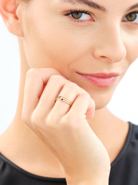 14 K Yellow Gold Band Ring with Cubic Zirconia