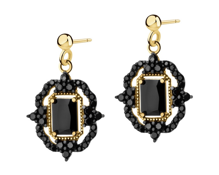 585 Yellow Gold/Black Rhodium Dangling Earring with Cubic Zirconia