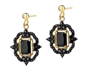 585 Yellow Gold/Black Rhodium Dangling Earring with Cubic Zirconia