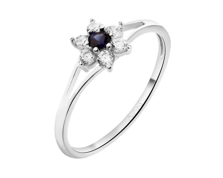 14 K Rhodium-Plated White Gold Ring with Synthetic Sapphire