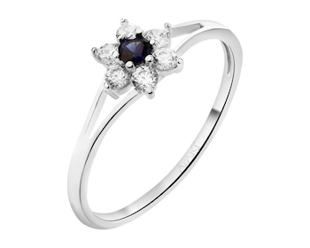 14 K Rhodium-Plated White Gold Ring with Synthetic Sapphire