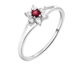 14 K Rhodium-Plated White Gold Ring with Synthetic Ruby