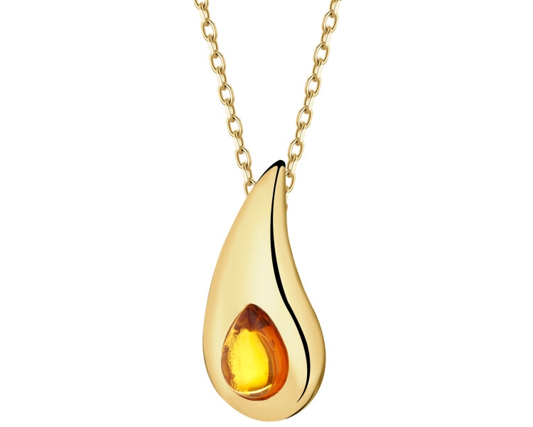 Gold-Plated Silver Pendant with Amber