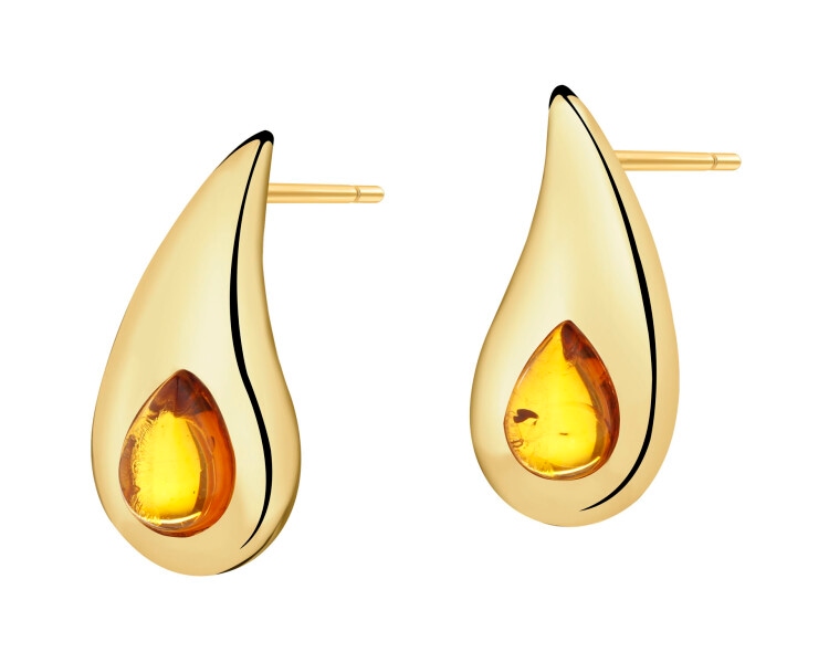 Gold-Plated Silver Earrings with Amber