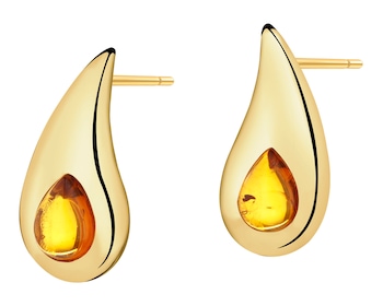 Gold-Plated Silver Earrings with Amber