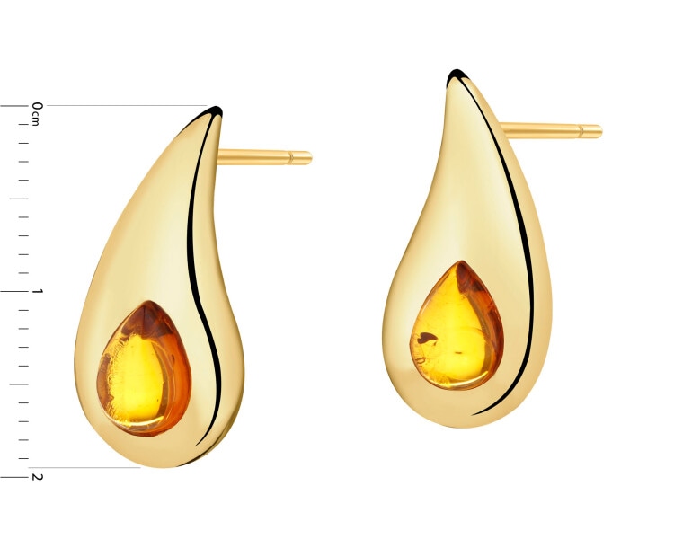 Gold-Plated Silver Earrings with Amber