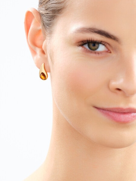 Gold-Plated Silver Earrings with Amber