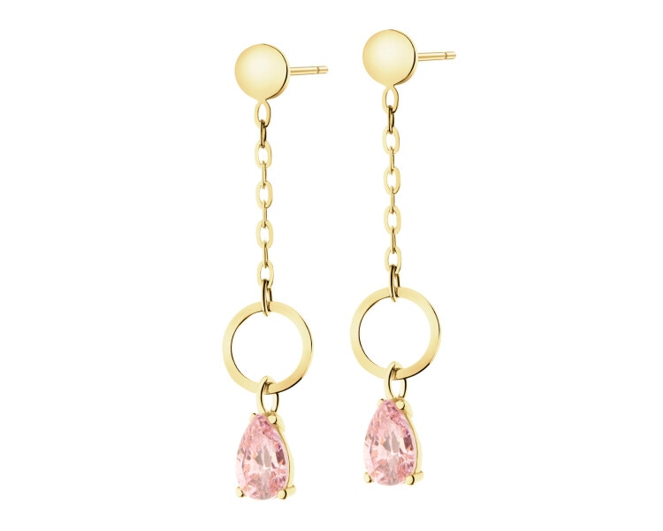 8 K Yellow Gold Dangling Earring with Cubic Zirconia