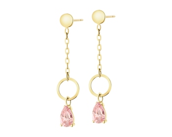 8 K Yellow Gold Dangling Earring with Cubic Zirconia