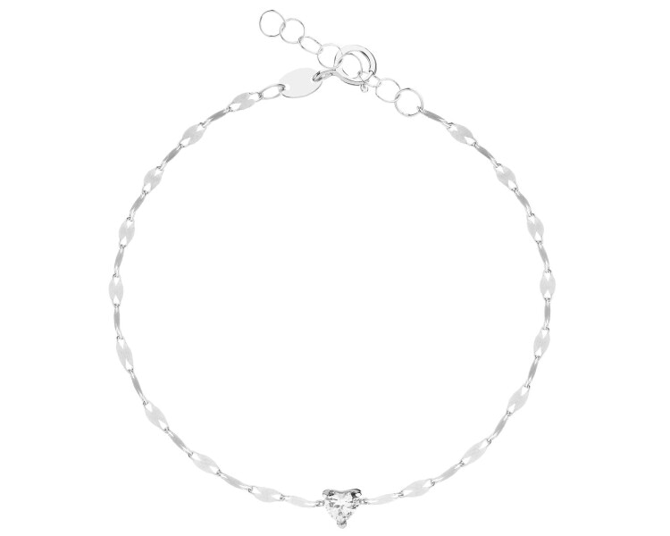 14 K Rhodium-Plated White Gold Bracelet with Cubic Zirconia