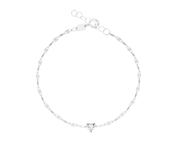 14 K Rhodium-Plated White Gold Bracelet with Cubic Zirconia