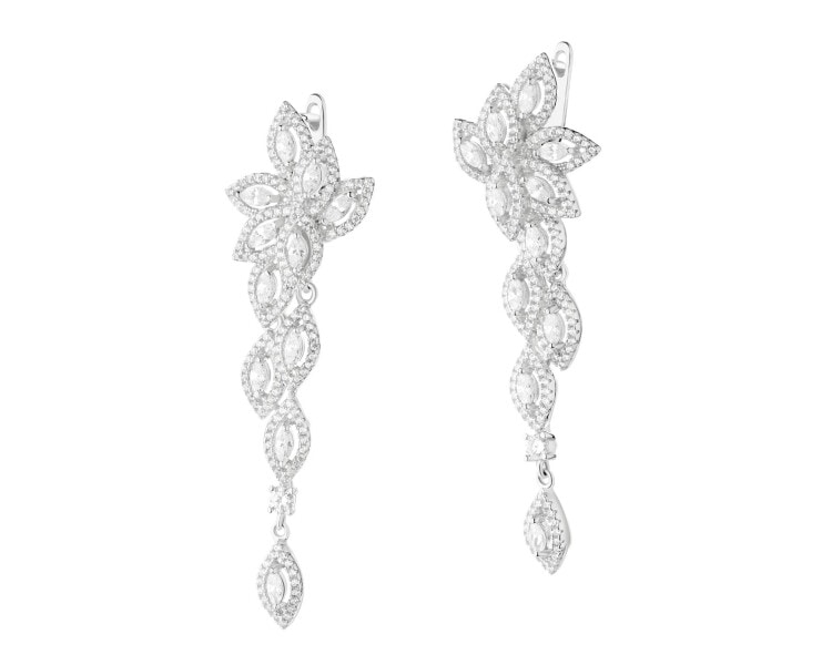 Rhodium Plated Silver Dangling Earring with Cubic Zirconia