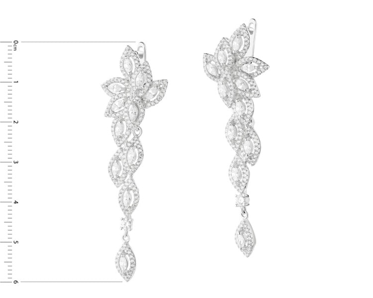 Rhodium Plated Silver Dangling Earring with Cubic Zirconia