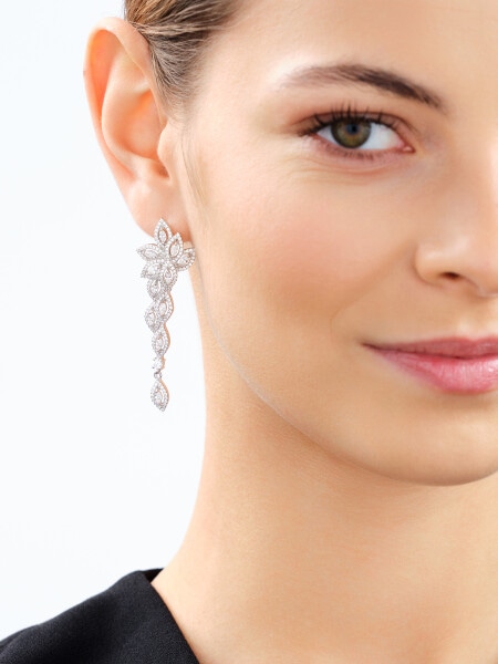 Rhodium Plated Silver Dangling Earring with Cubic Zirconia