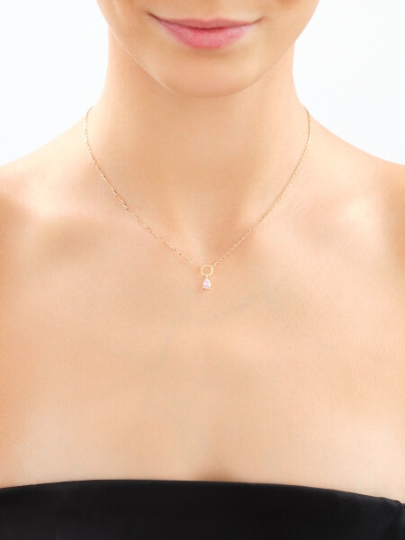 8 K Yellow Gold Necklace with Cubic Zirconia