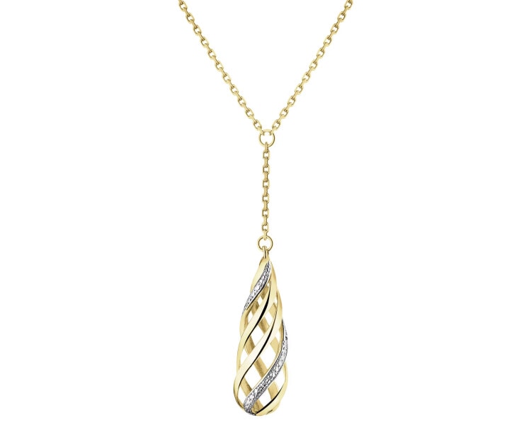 14 K Rhodium-Plated Yellow Gold Necklace with Diamond - 0,003 ct - fineness 14 K